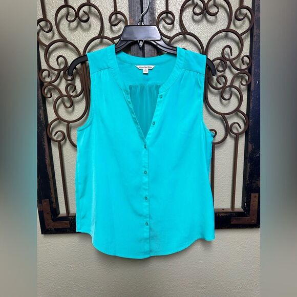 American Eagles Outfitters sleeveless button up teal sheer blouse - Picture 2 of 5